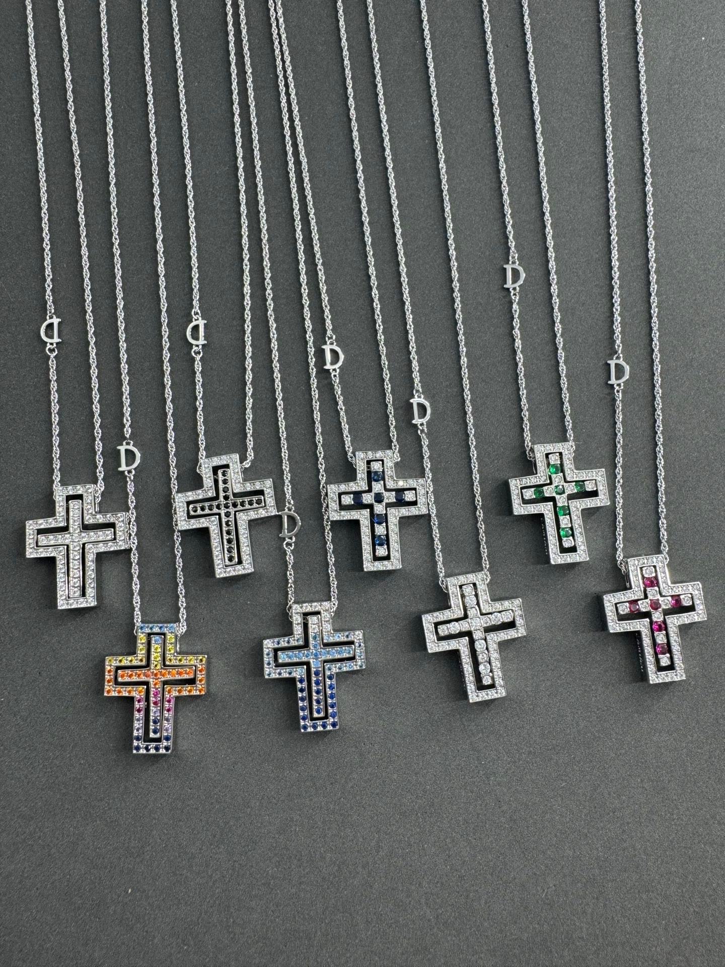 Damiani Silver Cross Pendant with Gemstones